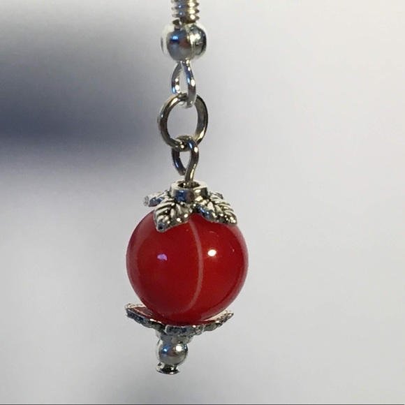 Red Orange Stripe Agate Small Drop Earrings - Picture 5 of 8